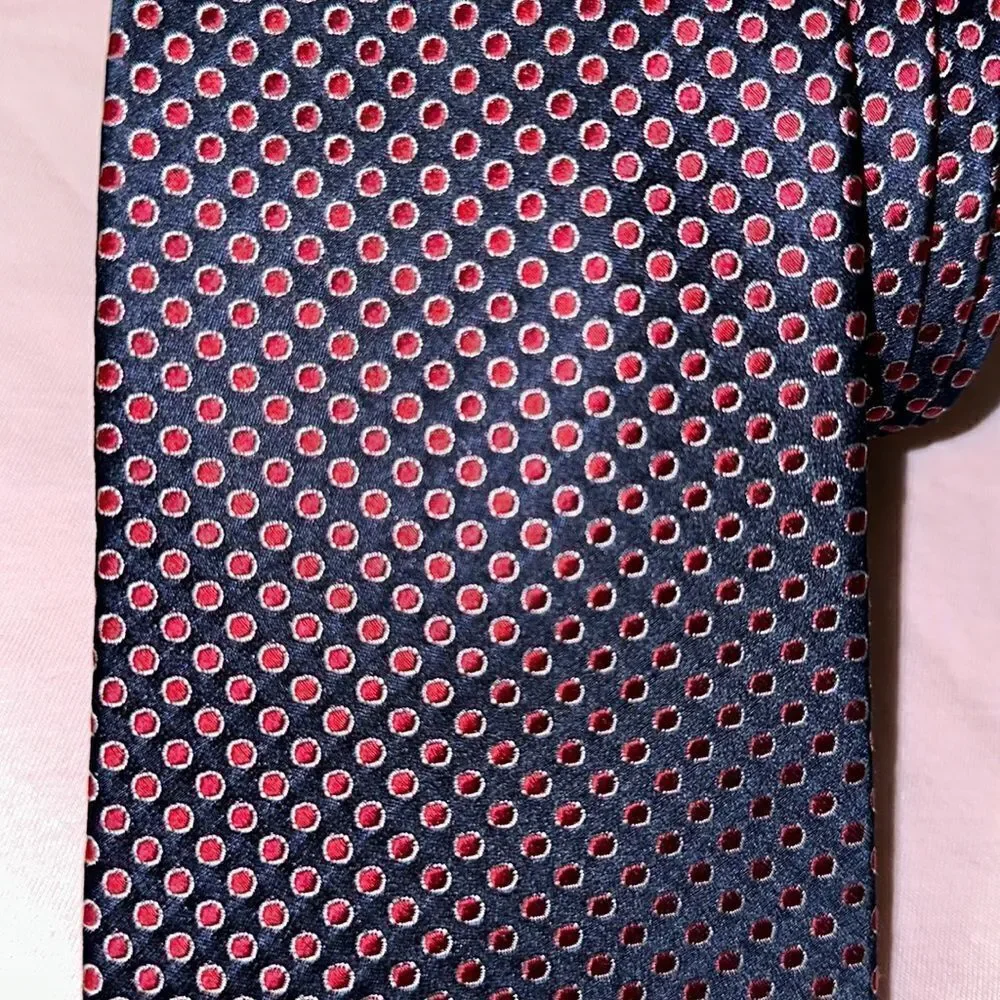 Van Heusen Navy Red White Polka Textured Silk Tie